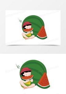 卡通熊猫吃瓜图文素材,夏日清凉一“瓜”